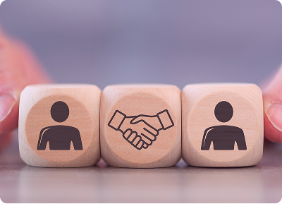 Dés représentants une poignée de main