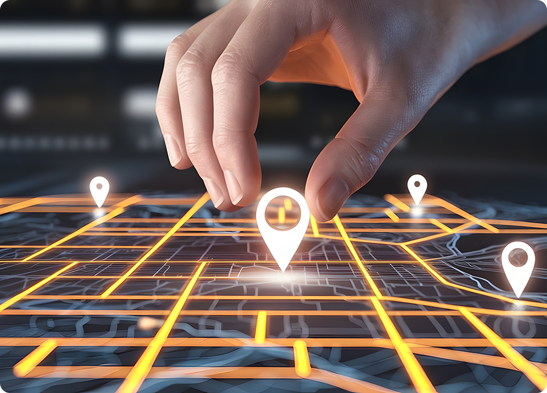 Une main qui pointe sur un endroit d'une carte